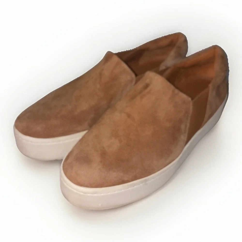 Vince Womens Warren Slip On Platform Sneaker Suede Tan/beige Size 8.5 US